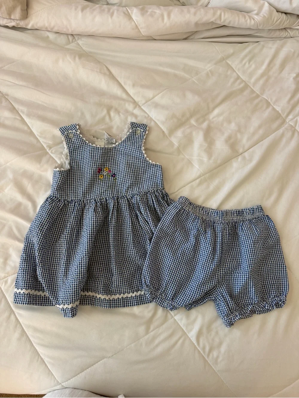 Vintage Blue Gingham Toddler Dress & Bloomers Set